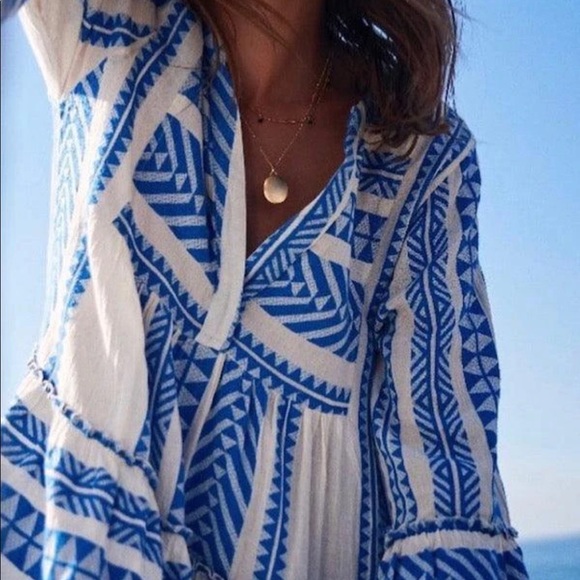 Devotion Ella mini babydoll dress in blue/off white - Picture 5 of 10